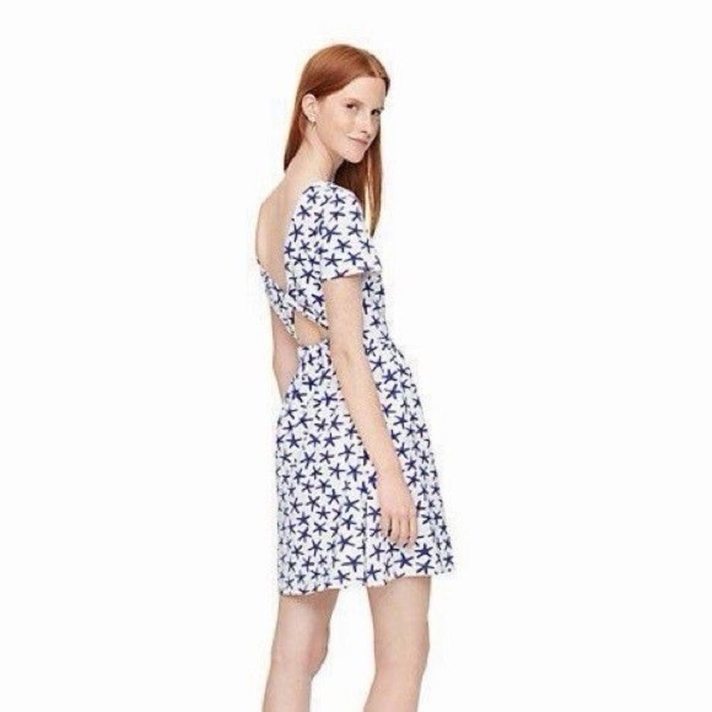 Kate Spade Broome Street Starfish Dress M Medium Blue White Open Back EUC
